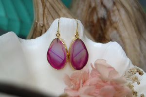 Pink agate gemstone gold earrings