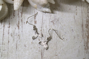Rhodium silver whale tail earrings