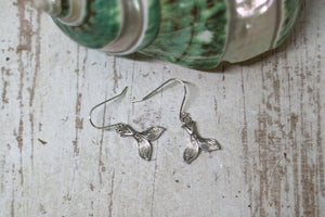 Rhodium silver whale tail earrings