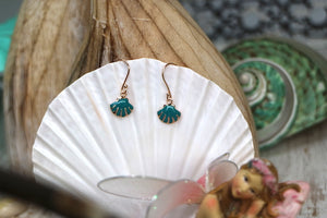 Children's rose gold and blue shell earrings