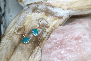 Children's rose gold and blue shell earrings