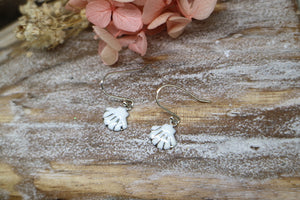 Children's silver and white shell earrings