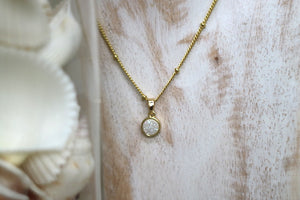 White druzy quartz gold necklace