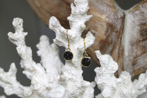 Black druzy quartz gold earrings