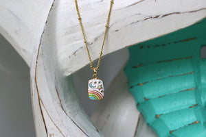 Children's rainbow, moon and stars gold necklace with opal and cubic zirconias