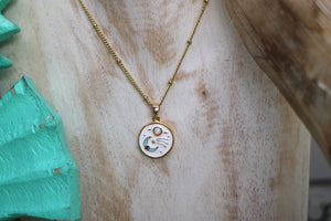 Children's moon, planet and stars gold necklace with opal and cubic zirconia