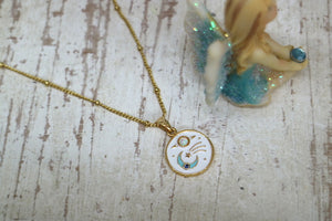 Children's moon, planet and stars gold necklace with opal and cubic zirconia
