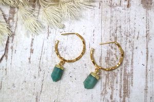 Amazonite gemstone point gold hoop earrings