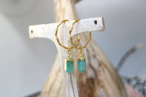 Amazonite gemstone point gold hoop earrings