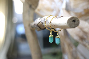 Amazonite gemstone point gold hoop earrings