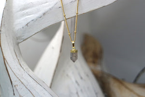 Smoky Quartz crystal point gold necklace