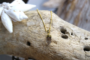 Smoky Quartz crystal point gold necklace