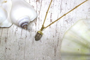 Smoky Quartz crystal point gold necklace
