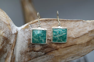 Amazonite gemstone square cute sterling silver earrings
