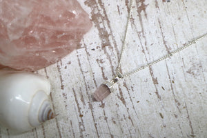 Rose Quartz crystal point silver necklace