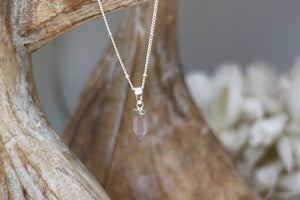 Rose Quartz crystal point silver necklace