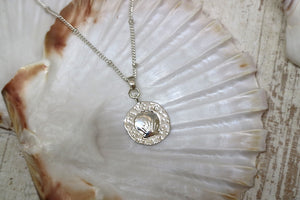 Silver shell coin pendant necklace
