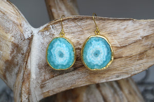 Green solar quartz crystal gold earrings