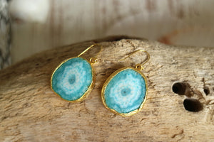 Green solar quartz crystal gold earrings