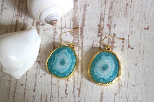 Green solar quartz crystal gold earrings