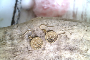 Gold coin bohemian sun earrings
