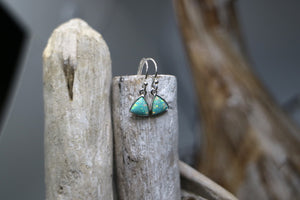 Aqua blue opal triangle silver earrings