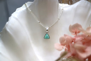 Aqua blue opal triangle silver necklace