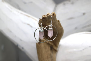Rose quartz crystal point silver earrings
