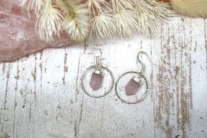 Rose quartz crystal point silver earrings