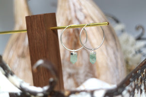Fluorite crystal point silver hoop earrings
