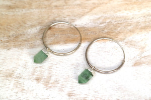Fluorite crystal point silver hoop earrings