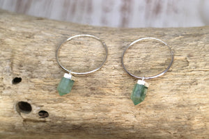 Fluorite crystal point silver hoop earrings