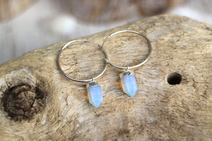 Opalite crystal point silver hoop earrings
