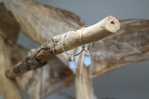 Opalite crystal point silver hoop earrings