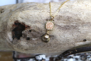 Champagne druzy quartz gold shell necklace