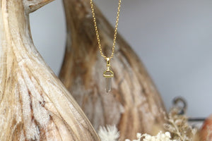 Smoky Quartz crystal point gold necklace