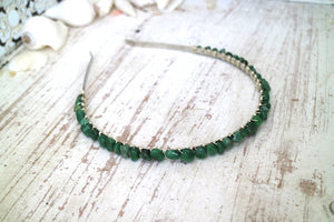 African green jade gemstone silver headband
