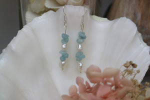 Fresh water pearls and aquamarine silver earrings