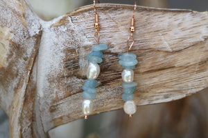 Oaklee Earrings - Pearl / Aquamarine / Rose Gold