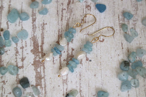 Fresh water pearls and aquamarine gold earrings