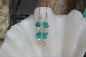 Fresh water pearls and amazonite silver earrings