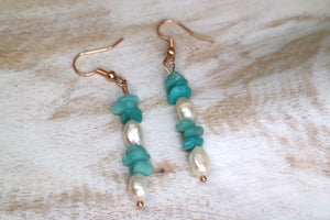 Fresh water pearls and amazonite rose gold earrings