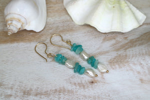 Fresh water pearls and amazonite gold earrings