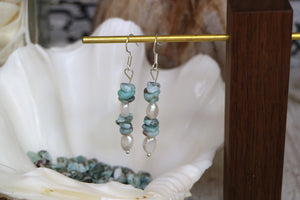 Larimar and pearl silver earrings
