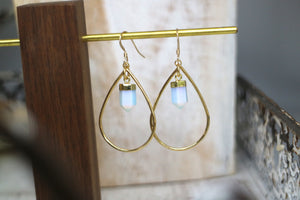 Opalite crystal point gold teardrop hoop earrings