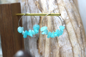 Amazonite gemstone chip earrings on stainless steel hoops