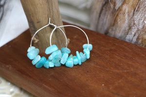Amazonite gemstone chip earrings on stainless steel hoops