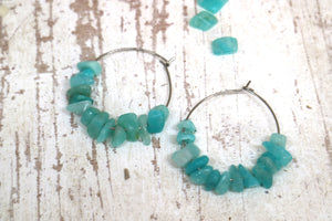 Amazonite gemstone chip earrings on stainless steel hoops