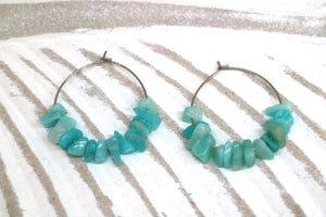 Amazonite gemstone chip earrings on stainless steel hoops