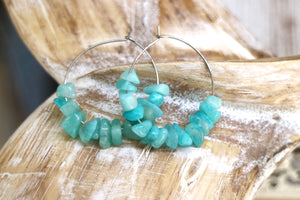 Amazonite gemstone chip earrings on stainless steel hoops